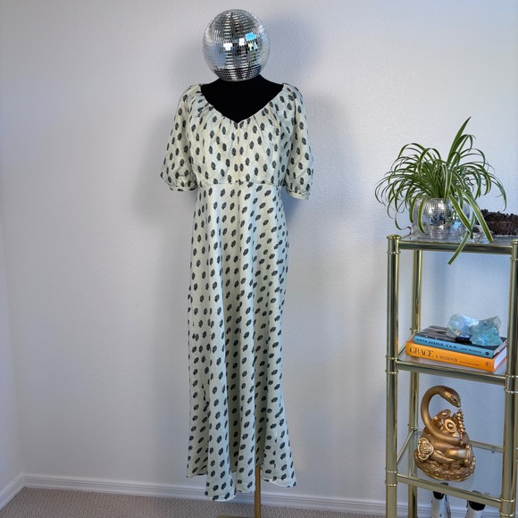 Banana Republic Viscose-Linen Ruched Midi Dress, Green Botanical Print 14 NWT - Picture 11 of 16